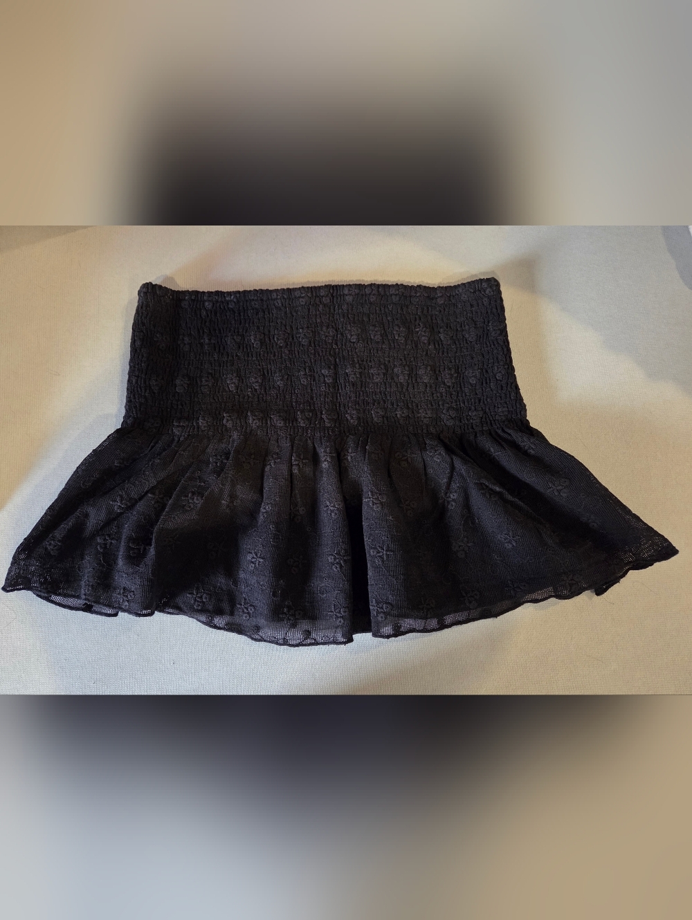 American Eagle Outfitters Black Smocked Floral Eyelet Mini Skirt/CropTop. Size L